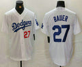 LA.Dodgers #27 Trevor Bauer Player White Game Jersey Stitched Baseball Jerseys